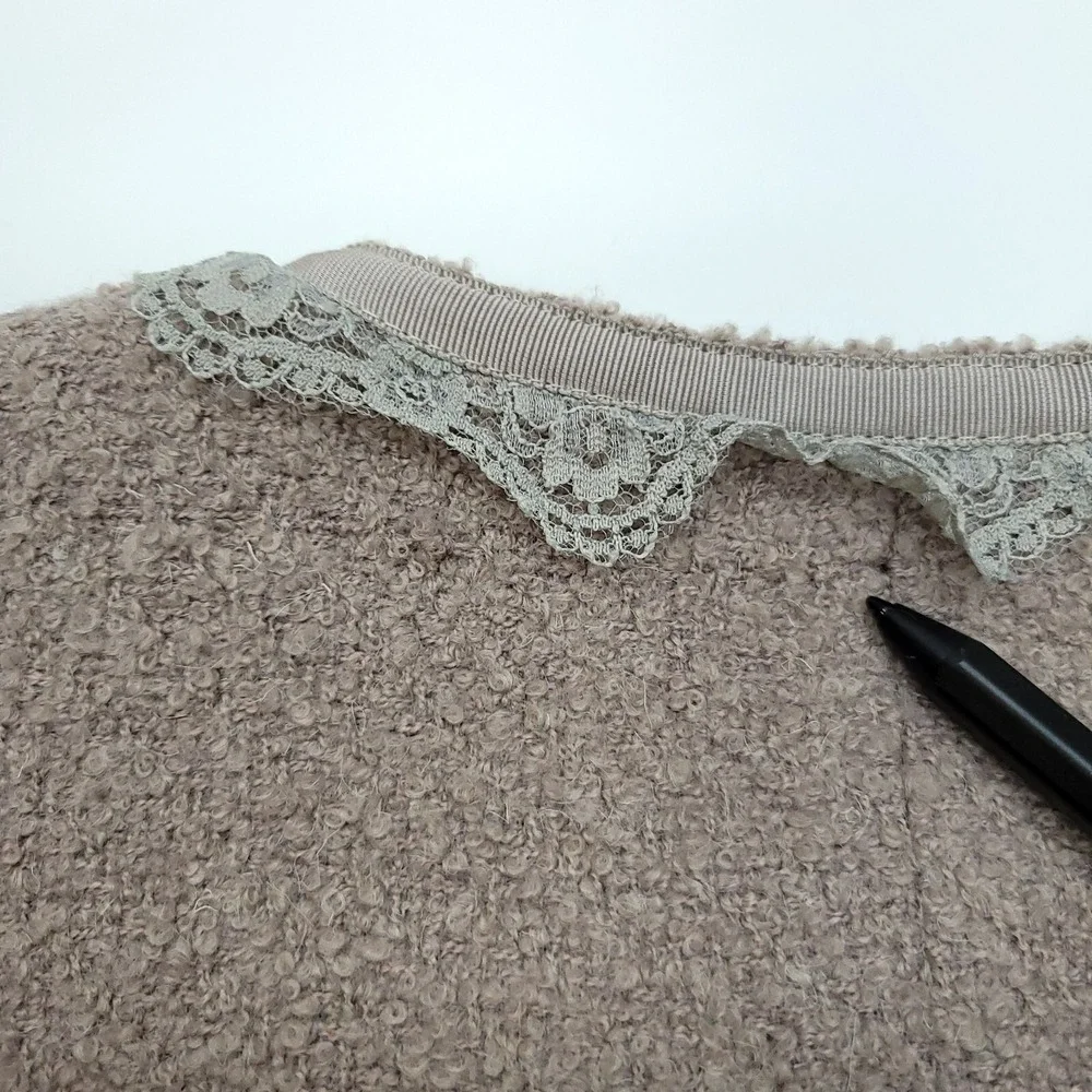 Banana‎ Republic Jacket Women 8 Taupe Wool Boucle Lace Long Sleeve Office Career